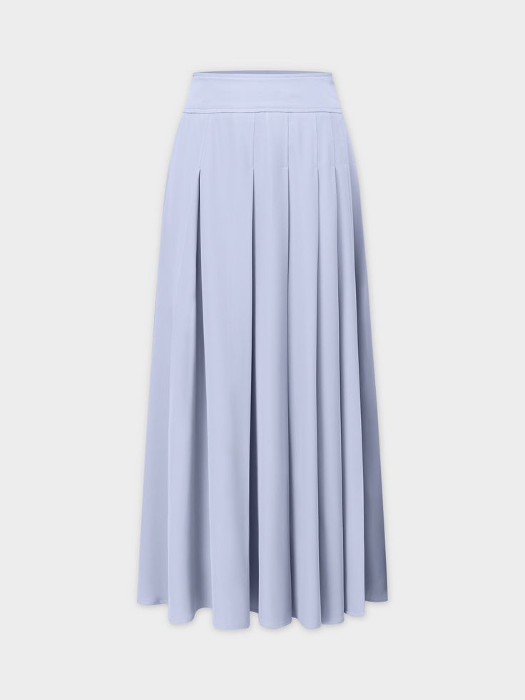 Expertly crafted with a stunning pleated design, the Yolk Pleated Skirt in Grey Blue offers 37 inches of sophisticated style. Elevate your wardrobe with this essential piece that effortlessly combines fashion and function. Formal A-line Maxi Skirt With Pleated Waist, Spring Formal A-line Pleated Skirt, Formal Pleated A-line Maxi Skirt, Elegant A-line Maxi Skirt With Pleated Hem, Flowy Skirt With Accordion Pleats In Solid Color, Flowy Solid Pleated Skirt, Elegant Solid Color Maxi Skirt For Daywear, Formal Solid Color Full Skirt, Formal Full Skirt In Solid Color