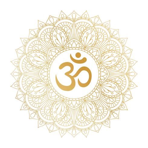 the om shan symbol in gold on a white background