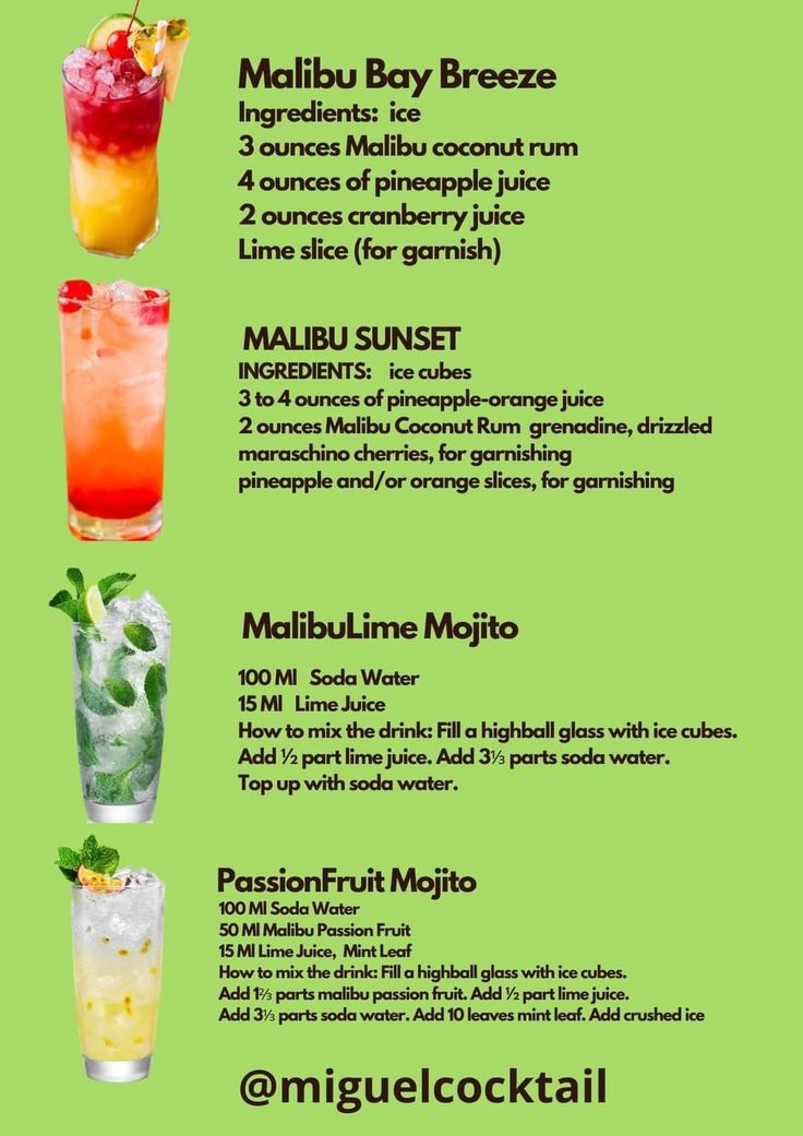 a menu with different types of cocktails on the side, including drinks and beverages