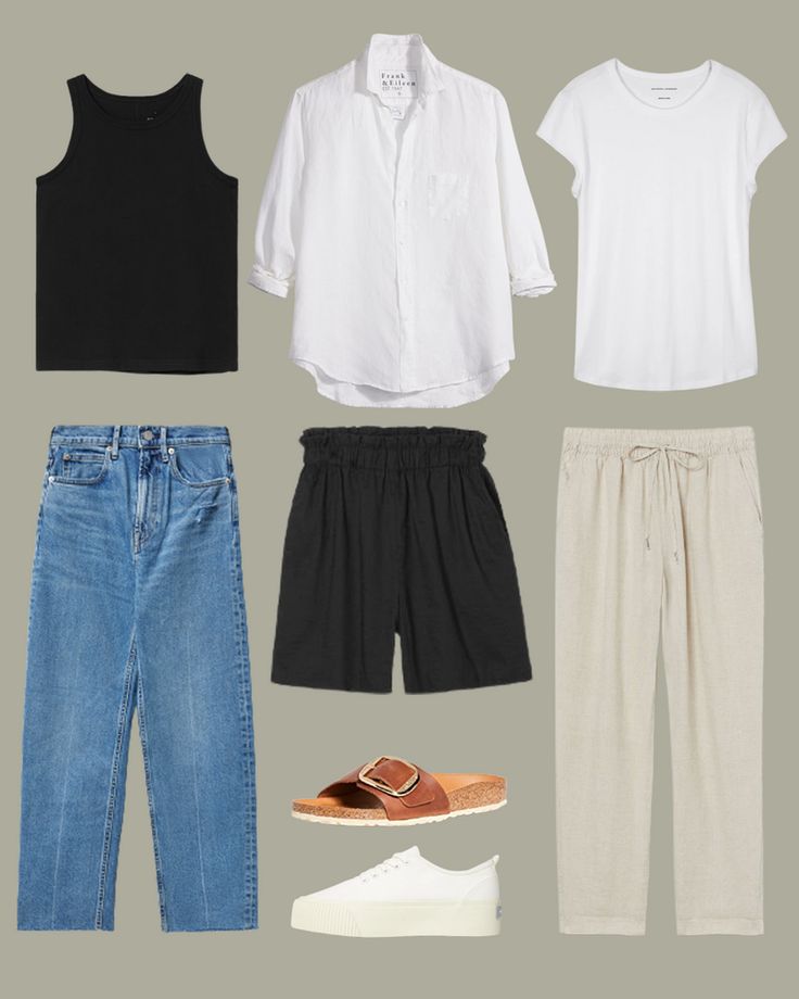 Stylish Summer Travel Capsule Wardrobe Cozumel Outfits, Travel Clothes Summer, Minimal Packing Beach Vacation, Short Sleeve T-shirt For Summer Travel, One Week Beach Vacation Packing Capsule Wardrobe, Travel Wardrobe Summer, Minimalist Basic T-shirt For Summer, 333 Wardrobe, Beach Capsule Wardrobe One Suitcase