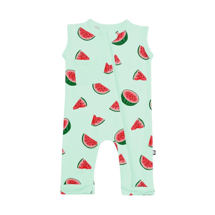 Kyte Baby Zippered Sleeveless Romper Zippered Sleeveless Romper in Watermelon Green Playful Bubble Romper For Playwear, Fun Summer Playwear Jumpsuits And Rompers, Fun Jumpsuits And Rompers For Summer Playwear, Playful Red Jumpsuits And Rompers For Summer, Playful Red Summer Jumpsuit, Playful Red Sleeveless Bubble Romper, Green Bubble Romper For Summer Playwear, Green Summer Bubble Romper For Playtime, Fun Sleeveless Onesie For Summer