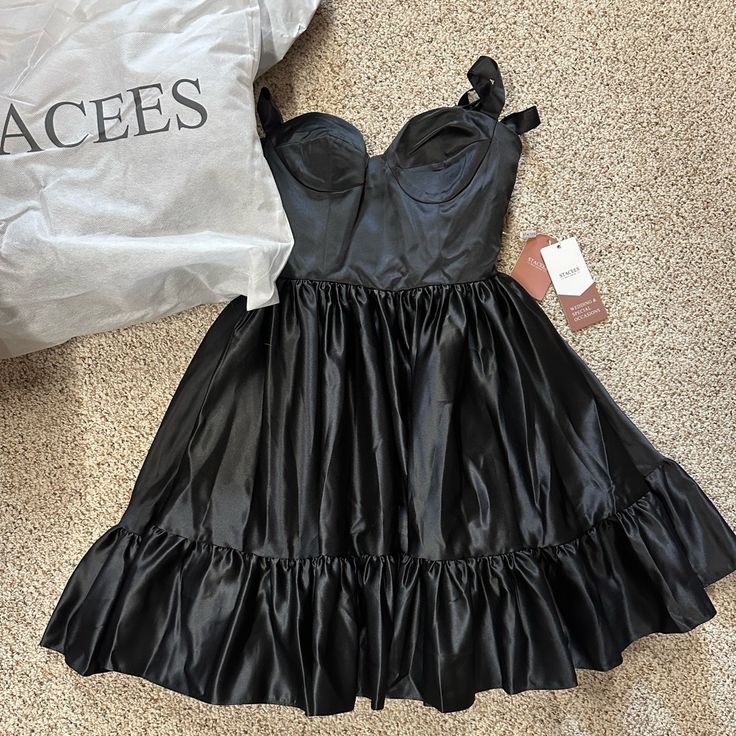 Stacee’s Dress, Never Been Worn. Color Black. Originally $99. Size 2 And 4 Available. Seahorse Dress, Bow Straps, Pleated Drapes, Vintage Mini Dresses, Flare Mini Dress, Black Sheath Dress, Career Dress, Silk Mini Dress, Black Bodycon Dress