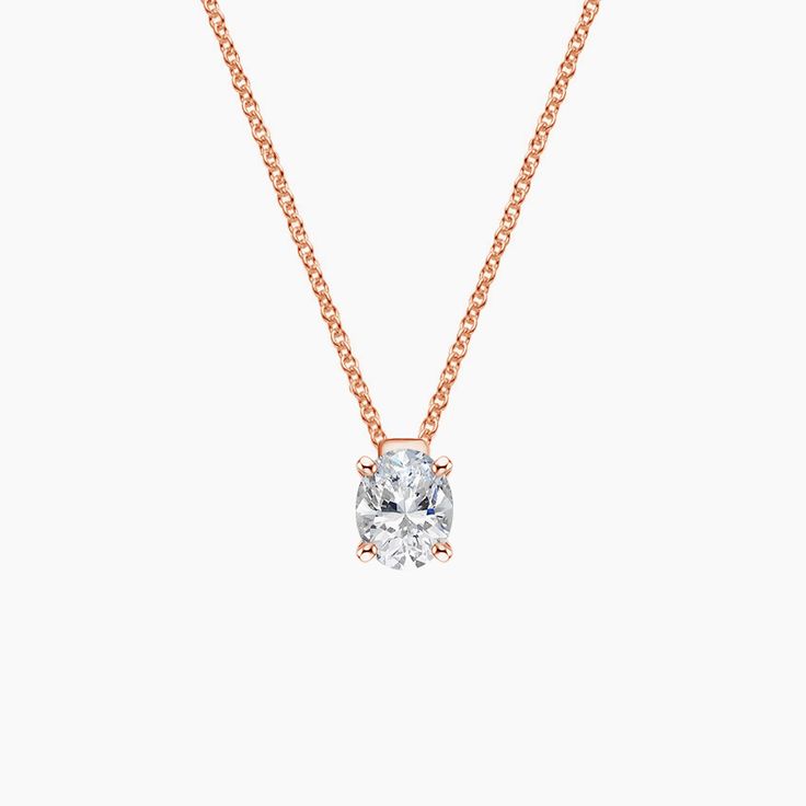 Floating Solitaire Pendant - 14K Rose Gold. A beautiful gem is set in this elegant pendant style, which glides smoothly along a lustrous cable chain. Pendant Settings, Yellow Gold Solitaire, Elegant Pendant, Oval Cut Diamond, Solitaire Pendant, Lab Diamonds, Eternity Ring, Cable Chain, Quality Jewelry