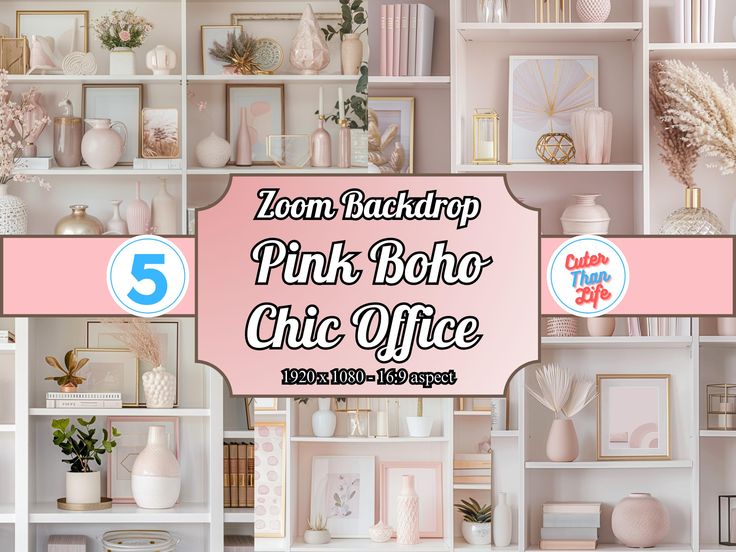 pink boho chic office is featured in this ad for zoom back drop 5