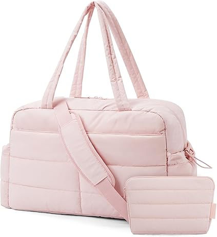 BAGSMART Travel Duffle Bag Gym Bag for Women, 31L Puffer Tote Bag Quilted Laptop Carry on, Weekender Overnight Bag Organizer Duffel Bag for Travel, Pink Puffer Tote Bag, Waterproof Beach Bag, Travel Duffle Bag, Bag For Travel, Yoga Bag, Travel Duffle, Duffle Bag Travel, Bag Organizer, Travel Duffel