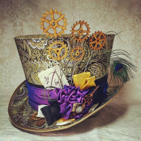 Mad Hatter hat, Steampunk top hat, Steampunk costume, Steampunk Cosplay, Steampunk Wedding, Festival Carnaval Diy, Alice In Wonderland Hat, Hat Cosplay, Steampunk Top, Mode Steampunk, Mad Hat, Steampunk Top Hat, Mad Hatter Hat, Mad Hatter Hats