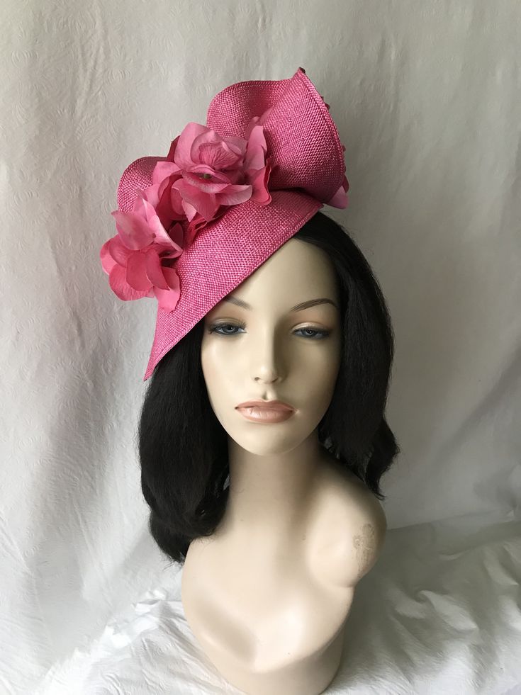 Are you ready for Summer Wedding? This hot pink flower fascinator hat is absolutely perfect. Styled to be worn as Kentucky Derby hat, Derby fascinator,Belmont Stakes, British tea Party or brunch hat, Mother of the Bride hat, Garden Wedding hat, ladies church hat, Preakness, Melbourne Cup or any special occasion. Styled to turn heads and yes! It's design to wear both ways. You got it ... no right or wrong way! Place on a headband or clips your choice. Please note that due to it being handmade by Pink Wedding Hat With Structured Crown, Floral Headpieces For Summer Garden Parties, Elegant Flower-shaped Mini Hats For Party, Spring Formal Mini Hat With Handmade Flowers, Pink Kentucky Derby Fascinator With Structured Crown, Pink Fascinator For Kentucky Derby With Structured Crown, Pink Fascinator For Kentucky Derby, Pink Structured Crown Fascinator For Kentucky Derby, Pink Formal Fascinator For Kentucky Derby