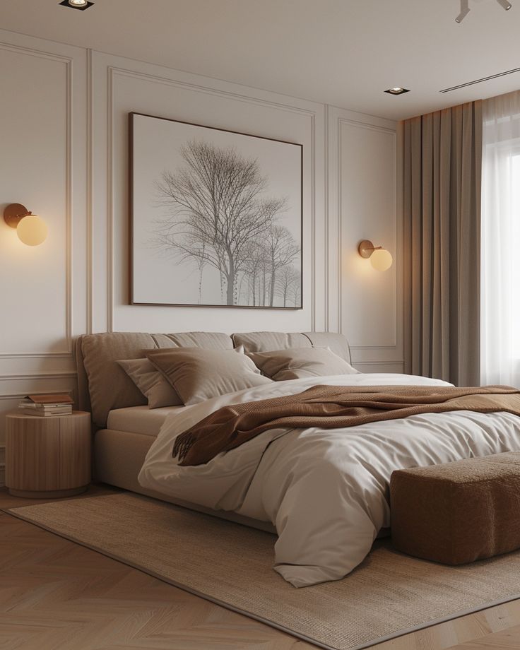 On Day 6 of our 15-day Trendy Material challenge, we highlight Decorative Panelling Mould for bedroom design. This elegant material adds depth and sophistication, perfect for creating stunning accent walls, headboard features, or ceiling details. With intricate designs and easy installation, decorative panelling moulds bring a classic yet modern touch, transforming your bedroom into a stylish retreat. Join us as we continue exploring more innovative materials! Bedroom Headboard Paneling, Panelling Behind Headboard, Mdf Panelling Wall Master Bedrooms, Types Of Paneling For Walls, Beige Panelling Bedroom, Bedroom Feature Wall Panelling, Paneling Behind Bed, Luxury Bedroom Wall Designs, Wood Panelling Walls Bedroom