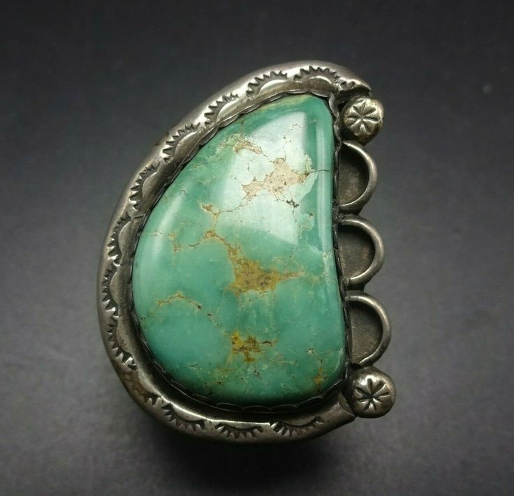 "VINTAGE NAVAJO RING DESCRIPTION: A huge specimen of natural Royston turquoise set in a heavy gauge hand-stamped frame. This ring will be a treasured addition to your collection of fine vintage Native American jewelry. MEASUREMENTS: Ring face measures 1 3/8\" x 1\" Cabochon measures 26mm x 17mm RING SIZE: 5 1/2 WEIGHT: 12.5 grams SIGNED: no STERLING: unmarked, verified sterling silver" Vintage Turquoise Ring, Vintage Native American Jewelry, Sterling Silver Rings Turquoise, Turquoise Ring Silver, Royston Turquoise, Vintage Navajo, Vintage Turquoise, American Jewelry, Native American Jewelry