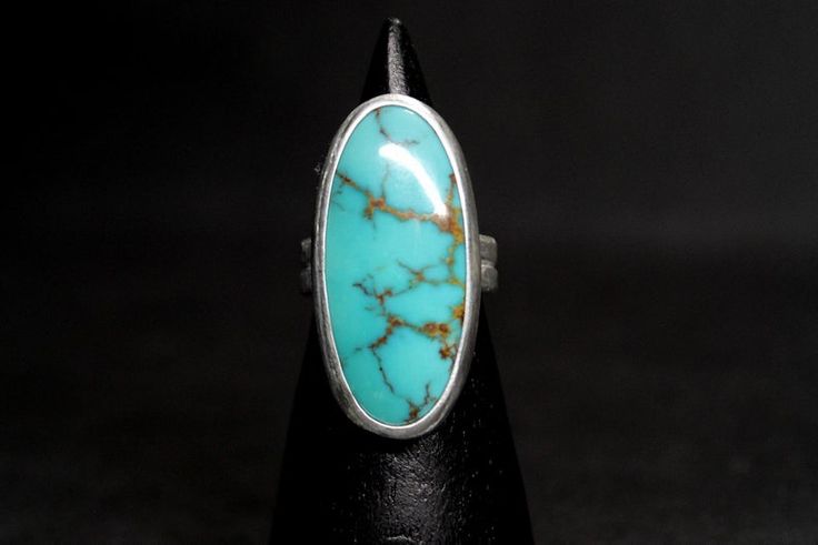 SIZE 7.5 Long Oval Kingman Turquoise Sterling Silver Ring | Etsy Modern Oval Turquoise Jewelry, Modern Turquoise Oval Jewelry, Handmade Classic Oval Turquoise Ring, Untreated Adjustable Oval Turquoise Ring, Modern Oval Turquoise Gemstone Ring, Modern Oval Turquoise Ring As Gift, Minimalist Oval Turquoise Gemstone Ring, Minimalist Oval Turquoise Ring, Minimalist Turquoise Oval Ring