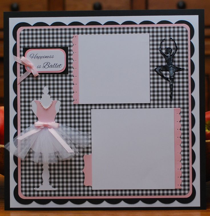 a scrapbook with an image of a ballerina in pink and black on it