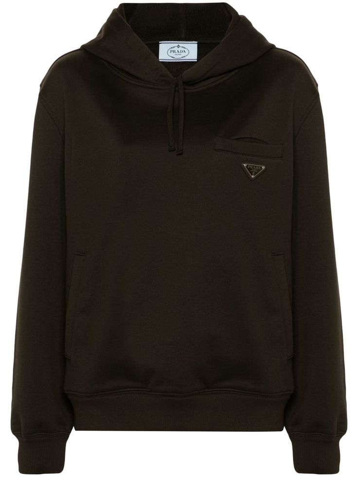 Find PRADA Triangle-logo Cotton Hoodie on Editorialist. Highlightsbrowncottonjersey textureenamel triangle logo at the chesttriangle logo to the reardrawstring hoodlong sleeveschest welt pockettwo side welt pocketsribbed cuffs and hem Logo Detail Long Sleeve Hoodie For Fall, Logo Hoodie For Fall, Long Sleeve Hoodie With Logo For Fall, Fall Logo Hoodie Tops, Long Sleeve Hoodie With Logo Detail For Fall, Fall Hoodie With Logo, Hooded Logo Tops For Fall, Hooded Tops With Logo For Fall, Hooded Top With Logo Detail For Fall