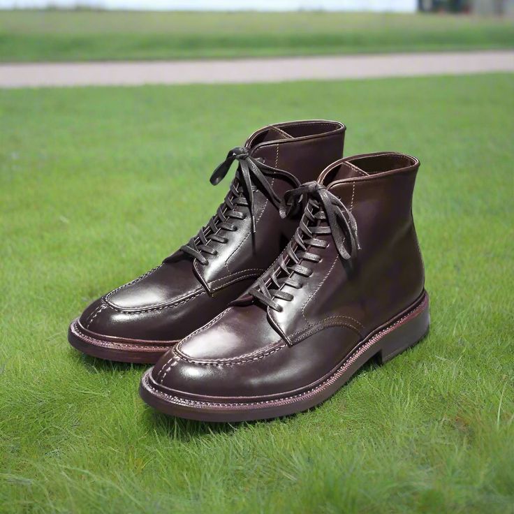 Made from high-quality genuine cow leather, these standout motorcycle boots offer both durability and a sleek, biker-ready look. The round toe and block heel contribute to a classic motorcycle boot silhouette, while the lace-up closure provides a snug and adjustable fit. Handmade with perfection, these winter-ready boots combine ruggedness with refined style, making them your perfect partner on and off the bike. Goodyear Welt Construction Boots For Fall, Classic Moc Toe Martin Boots For Fall, Fall Ankle Combat Boots With Goodyear Welt Construction, Rugged Chelsea Boots With Goodyear Welt, Rugged Moto Boots With Goodyear Welted Round Toe, Goodyear Welted Moc Toe Chelsea Boots For Fall, Fall Chelsea Boots With Goodyear Welt And Moc Toe, Goodyear Welted Work Boots For Fall Business, Rugged Moto Boots With Goodyear Welt