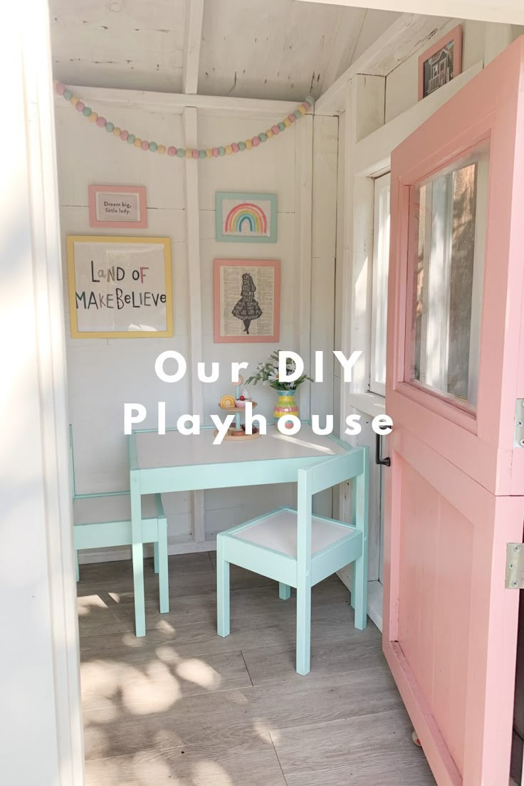 Interior playhouse design. Small Backyard Playhouse, Outdoor Playhouse Diy Easy, Outside Playhouse Interior, She Shed Playhouse, Playhouse Dutch Door, Turn Shed Into Playhouse, Playhouse Interior Ideas Diy, Cubby House Decor, Playhouse Lighting Ideas