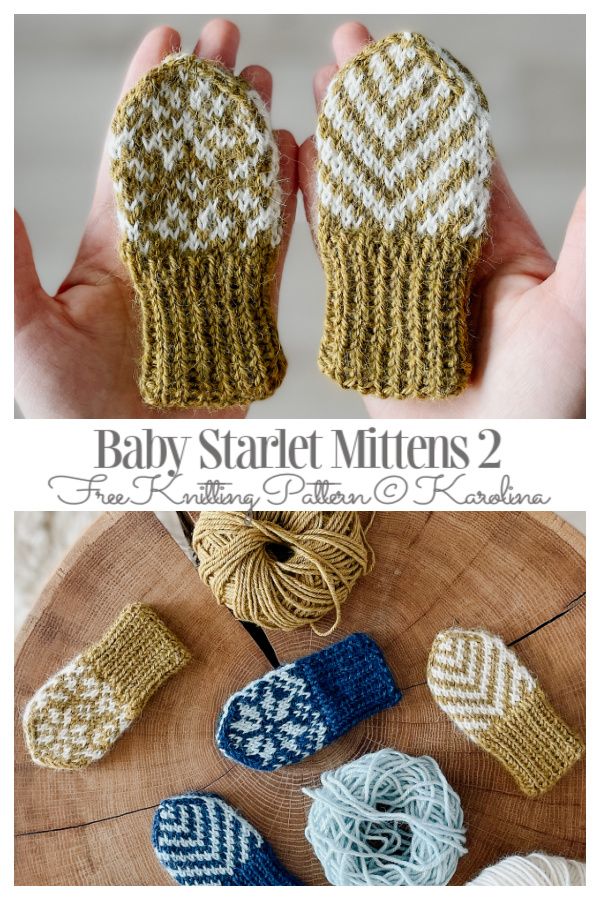 baby start mittens 2 are knitted in two different colors, and the pattern is easy to make