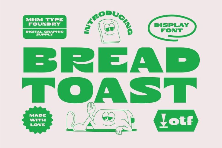 the bread toast logo is green and has various stickers that say it's made with love