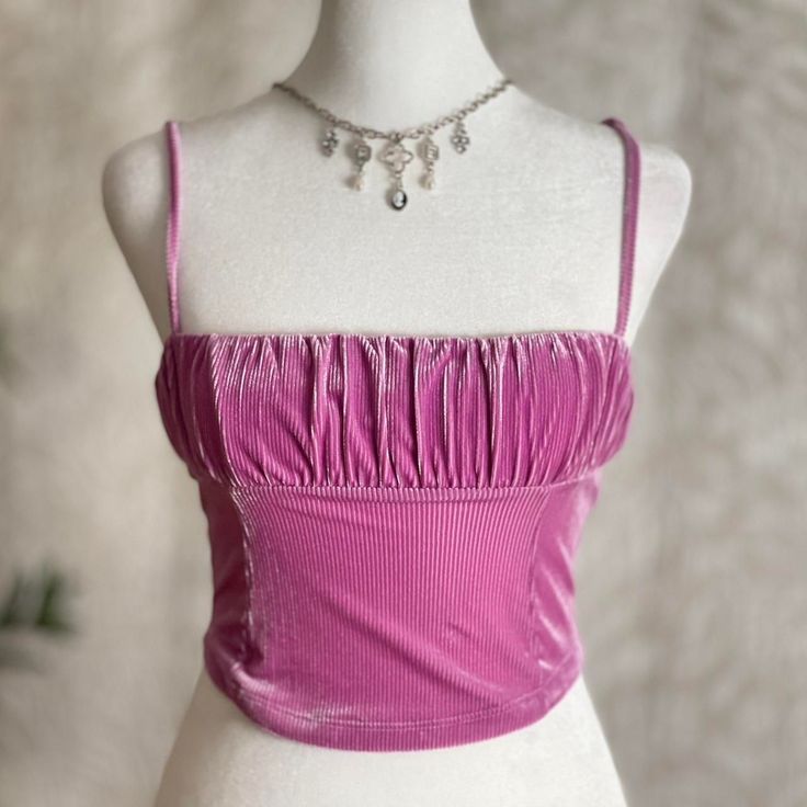 Pink Velvet Spaghetti Strap Corset Top Nwt Description: Pink Ribbed Stretchy Velvet Crop Tank Top With Adjustable Spaghetti Straps And Smocked Back By Urban Outfitters In Us Women’s Size M. Runs Really Small And Seems More Like It Fits Xs Or S. So Please Refer To Measurements Before Purchasing. ***Purse, Belt, And Necklace Not Included. Condition: Perfect Condition. Brand New With Tags. Lay Flat Measurements: - Pit To Pit: 13 Inches - Shoulder To Shoulder: 11 Inches - Shoulder To Hem: 14 Inches Pink Velvet Top, Trashy Mcbling, Pink Ribbed, Spaghetti Strap Top, Pink Crop Top, Crop Tank Top, Urban Outfitters Tops, Pink Velvet, Corset Top