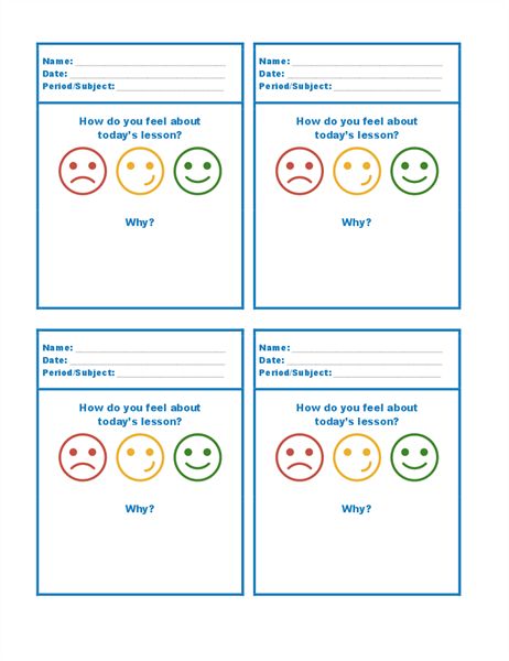 four square cards with smiley faces and question marks on the front, one is for what?