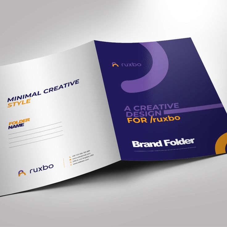 an open brochure is shown on a gray background with the words creative for fuxbo