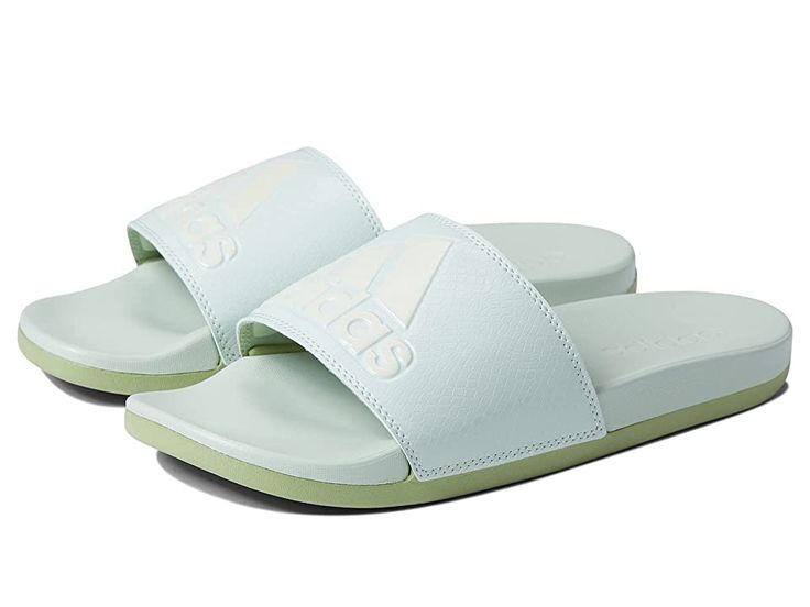 adidas Adilette Comfort Slides - Women's Sandals : Linen Green/Zero Metallic/Magic Lime : Slide into blissful comfort after a long day with the adidas Adilette Comfort Slides. Synthetic uppers with 3-stripes or adidas logo and an open toe. Easy slip-on slide. Soft fabric linings. Features a Cloudfoam Plus footbed designed to help you recharge with pillow-soft cushioning. Lightweight EVA outsole. Please note, sizes listed refer to US sizing, but product shipped may be stamped with additional size Womens Adidas, Adidas Adilette, Slides Women, Adidas Logo, Shoe Box, Women's Sandals, Adidas Women, Slip On Sandal, Soft Fabric