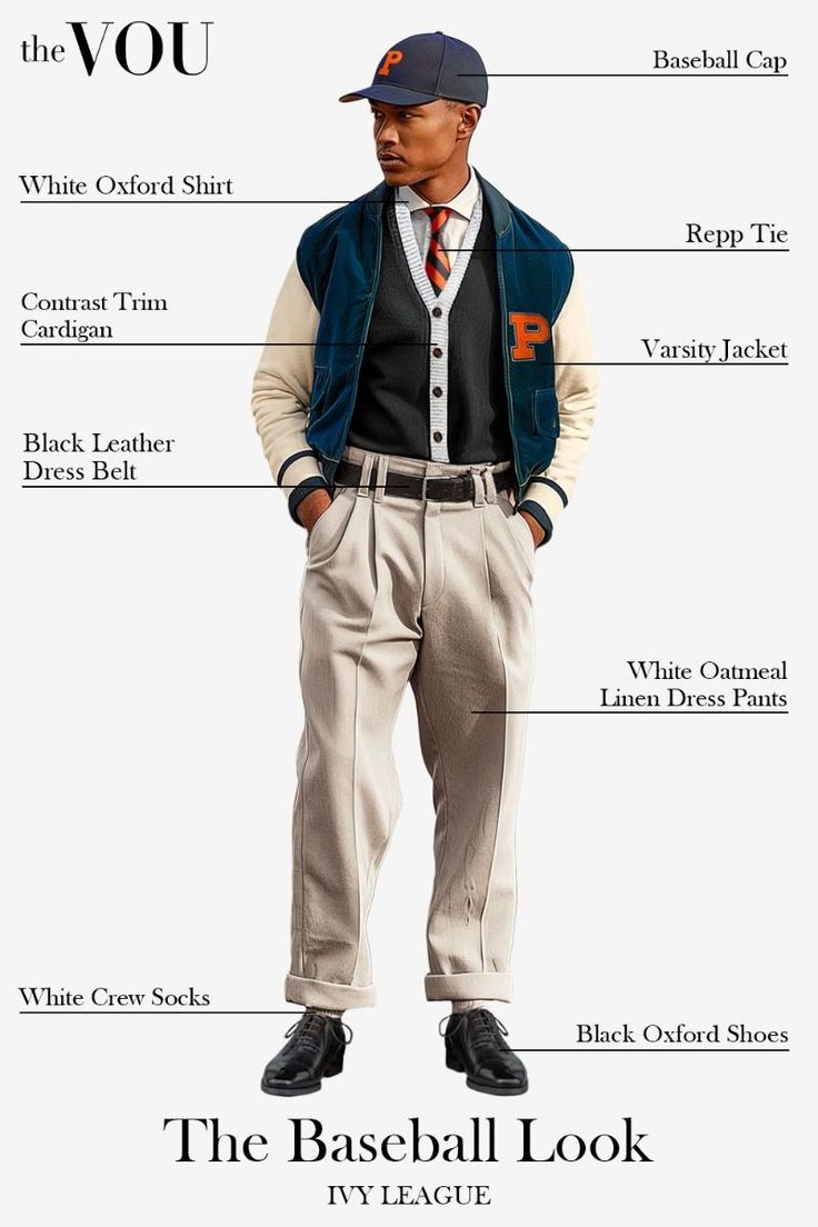 Ivy League Baseball Mannequin Outfit Idea for Males- #Baseball #Concept #Ivy #League #Males #model #outfit Check more at https://howcandothis.com/manstyle/ivy-league-baseball-mannequin-outfit-idea-for-males/ Oxford University Fashion, Baseball Style Outfits, Outfit Idea For Men, Old Money Look, Ivy Look, Preppy Man, White Oxford Shirt, Linen Dress Pants, Preppy Accessories