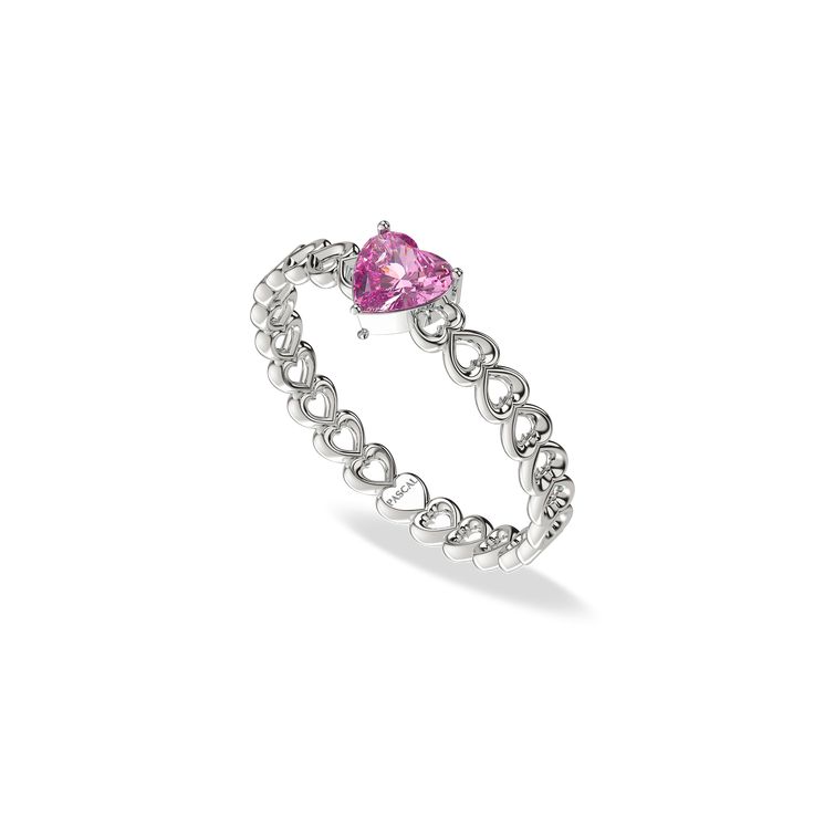 Highlighted by a heart-shaped lab-grown gemstone, this promise ring is skillfully designed with a continuous hollowed-out love heart, symbolizing two souls that are closely connected deep inside. Romantic emotions blossom in every detail, adding a unique and profound symbol of commitment. Stone: Lab-grown Gemstones Carat Weight: 0.6 ct. Heart-shaped White Gold Birthstone Ring For Valentine's Day, Fine Jewelry Heart Cut Solitaire Ring, Fine Jewelry Solitaire Heart Ring, Double Heart Promise Ring In Fine Jewelry Style, Elegant Open Ring With Heart Charm, Fine Jewelry Diamond Open Heart Ring, Sterling Silver Heart-shaped Ruby Ring In White Gold, Promise Jewelry With Prong Setting For Valentine's Day, Elegant Promise Ring With Heart Charm