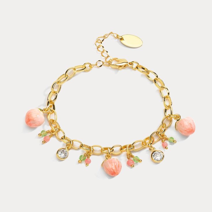 Peach Bracelet – Selenichast Colorful Affordable Summer Jewelry, Cheap Peach Jewelry For Party, Affordable Colorful Summer Jewelry, Affordable Cute Charm Bracelet For Women, Beaded Bracelets Peachy, Affordable Enamel Jewelry For Gifts, Affordable Colorful Jewelry Gift, Cute Peach Accessories, Affordable Beaded Charm Bracelet For Birthday