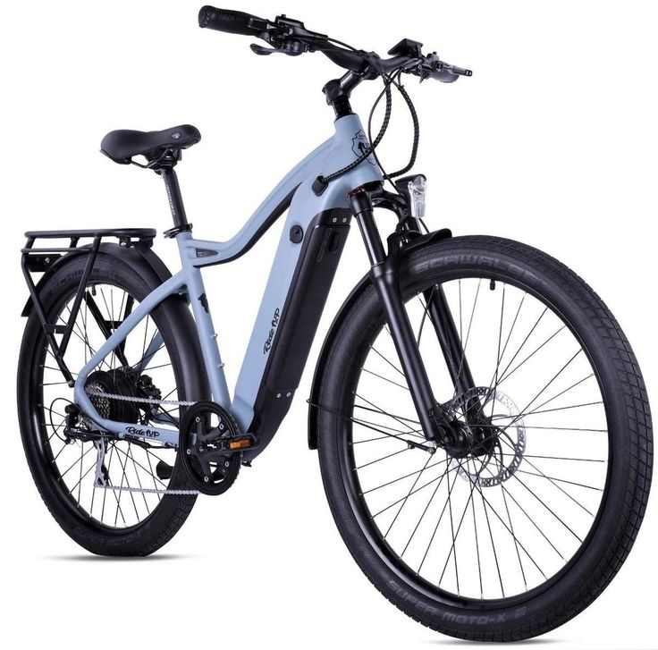 an electric bike is shown with the front wheel and seat folded up, on a white background