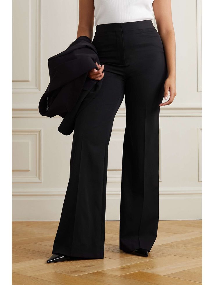 Chic Full Length Wool Bottoms, Chic Full-length Wool Bottoms, Elegant High-waist Wool Dress Pants, Formal High Waist Wide Leg Pants, Elegant High Waist Wool Dress Pants, Formal High Waist Wool Wide Leg Pants, Formal High Waist Wide Leg Wool Pants, Chic Full-length Wool Pants, Tailored Wool High Waist Wide Leg Pants