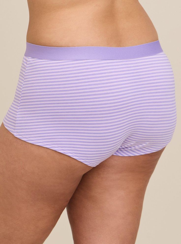 FIT Mid-rise. Medium coverage. MATERIALS + CARE Cotton-blend knit fabric. . 95% cotton, 5% spandex. Machine wash cold. Dry flat. Imported. DETAILS Striped print. The best plus size women's cotton mid-rise boyshort panty sleep bottoms in teddy stripe orchid bloom: lavender made of cottonspan. These comfy pajamas will be your favorite PJs to sleep in or lounge around. Torrid is your destination for the freshest spring and summer styles. Comfy Pajamas, Pajamas Comfy, Summer Styles, Scalloped Lace, Bra Cups, Boy Shorts, To Sleep, Stripe Print, Cute Love