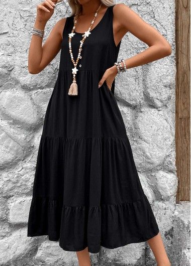 Color:Black;Size:S;Size:M;Size:L;Size:XL;Package Contents:1 X Dress;Occasion:Casual;Style:Vintage; Black Sleeveless Dress For Beach, Casual Black Sleeveless Maxi Dress, Casual Black Sleeveless Summer Dress, Casual Black Sleeveless Dress For Vacation, Casual Black Sleeveless Dress For Beach, Bohemian Black Sleeveless Dress For Spring, Casual Black Sleeveless Dress, Spring Bohemian Black Sleeveless Dress, Elegant Dresses Plus Size