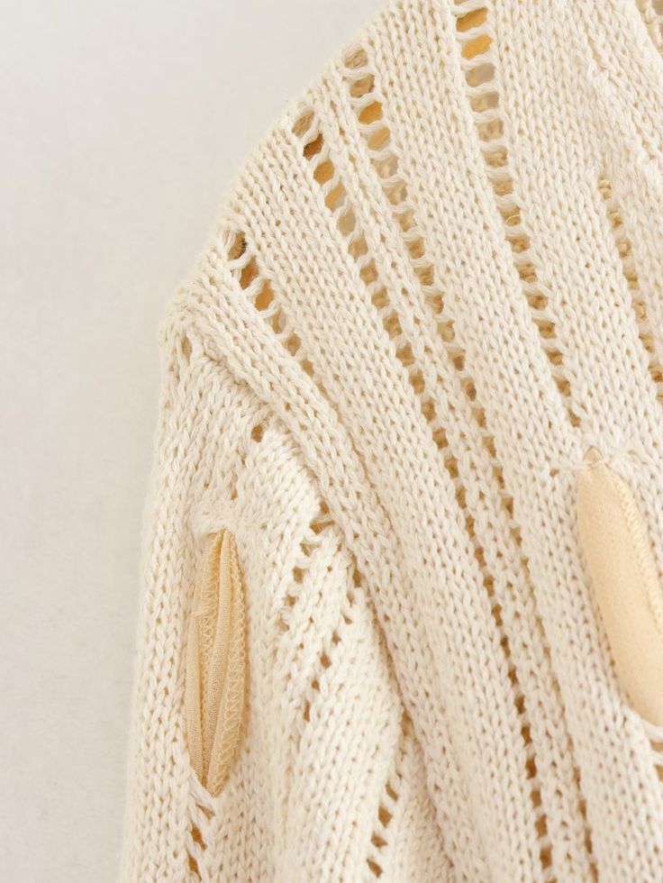 Summer Patchwork Knitted Coat Knotted Short Top - Apricot,S Cream Open Knit Sweater For Fall, Cream Long Sleeve Outerwear With Pointelle Knit, Cream Pointelle Knit Outerwear With Long Sleeves, Trendy Cream Open Knit Sweater, Casual Cream Open Knit Outerwear, Trendy Beige Open Knit Sweater, Beige Pointelle Knit Outerwear For Winter, Chic Cream Open Knit Outerwear, Trendy Beige Open Knit Outerwear