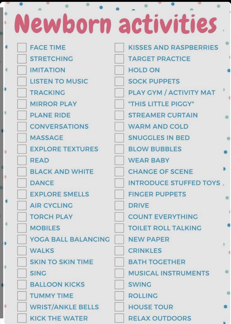 the new born activities list is shown in pink, blue and purple stripes with dots