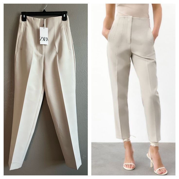 Brand New With Tag Size Small Tweed Romper, Embellished Leggings, Wide Leg Linen Trousers, Zara Tweed, Zara Trousers, Tweed Pants, Cream Pants, Zara Jumpsuit, Culotte Jumpsuit