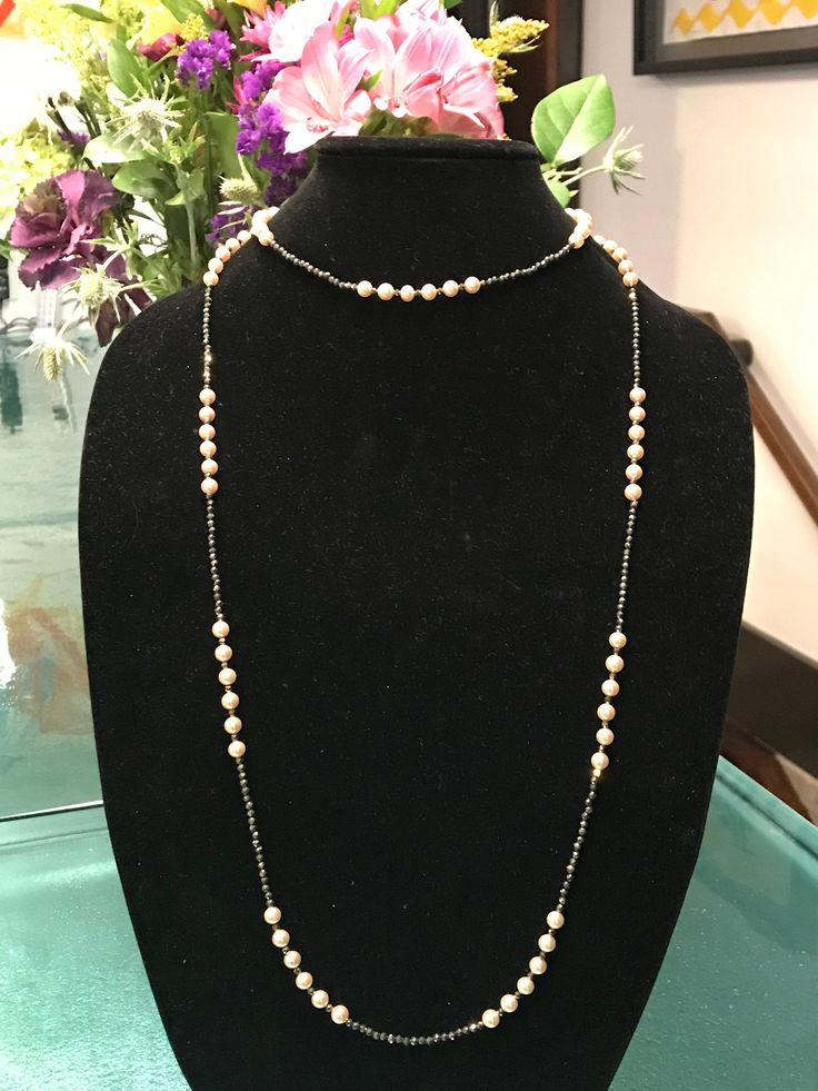 "This piece was designed to copy an actual necklace worn by Lady Mary in the PBS series Downton Abbey. This necklace is 50\" of glittering faceted gold natural iron pyrite beads interspersed with mint condition 6mm vintage cream faux Majorca pearls OR genuine AAA freshwater pearls (choose when you checkout). This is a VERY long necklace; it measures 50\" total from top to bottom. It can be worn as one long necklace (if you're tall or channeling your inner flapper) but it's also meant to be loope Downton Abbey Jewelry, Victorian White Gold Necklaces For Evening, Victorian Style White Gold Necklace For Evening, Victorian White Gold Necklace For Evening, Delicate Long Necklace For Formal Occasions, Elegant Beaded Chain Necklaces For Jewelry Making, Elegant Sterling Silver Hallmarked Chain Necklace, Elegant Handmade Chain Necklace With Round Beads, Antique Long Necklace For Formal Occasions