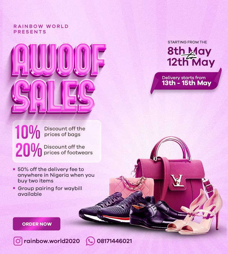 an advertisement for a women's shoes and handbag sale