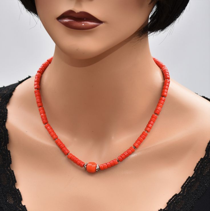 Handmade Italian coral necklace Beaded Orange (or Red) coral choker Chunky statement necklace Unique artisan jewelry gift for women Hand-strung Red Coral Jewelry For Gifts, Hand-strung Red Coral Jewelry As A Gift, Hand-strung Red Coral Jewelry Gift, Gift Jewelry With Hand-strung Red Coral, Elegant Adjustable Red Coral Beaded Necklaces, Elegant Adjustable Red Coral Beaded Necklace, Elegant Adjustable Coral Necklace, Elegant Adjustable Red Coral Necklace, Hand-strung Red Coral Jewelry In Coral Color