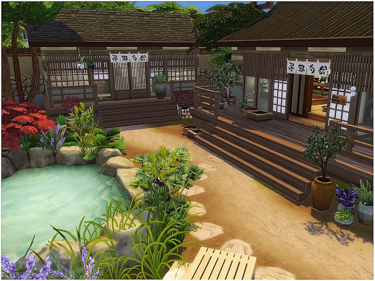 Old Holiday House by lotsbymanal from TSR Traditional Japanese House Layout, Sims 4 Japanese House, Japanese House Interior, Japanese House Garden, Modern Japanese House, Traditional Japanese Home, Japanese House Design, Luxury Houses Mansions, Japanese Style House