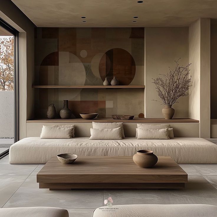 a living room filled with lots of white furniture