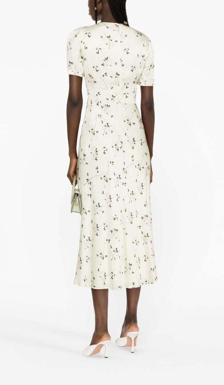 This floral-print midi dress is the perfect mix of softness and style! With a light grayish hue, lace trim, and delicate floral pattern, it's perfect for any occasion. Gentle Dry Clean Only Colour may vary due to lighting on images. The product images (without model) are closest to the true colour of the product.Item runs true to size chart and is cut to suit our size chart. Please refer to our size chart for the best fit. Do not size up or down. Elegant White Midi Dress With Ditsy Floral Print, Floral Dress Shoes, Plus Jumpsuit, Boho Swimwear, Midi Pencil Dress, Garden Party Dress, Bodysuit Dress, Floral Print Design, Floral Print Midi Dress