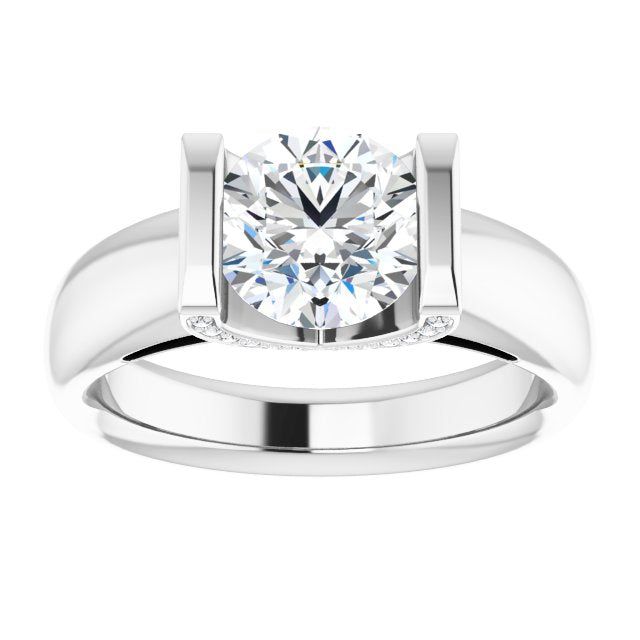 This timeless ring features 1/10 ctw. of sparkling diamonds that adorn the band. A 0.50 ct. or larger square, cushion, emerald, oval, round, or asscher shape stone can be set with this ring.