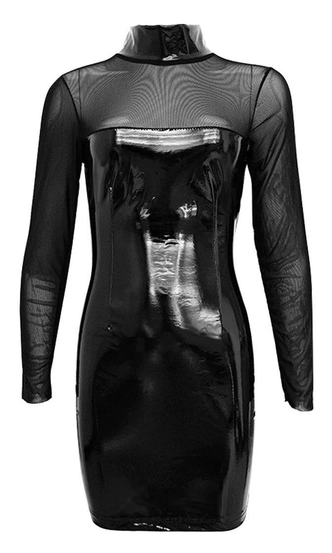 Come Back For More Black PU Faux Leather Sheer Mesh Long Sleeve Mock N – Indie XO Mesh Long Sleeve Bodycon Dress, Oc Outfits, Princess Bridal Gown, Most Beautiful Wedding Dresses, Amazing Wedding Dress, Spandex Dress, Faux Leather Dress, Darling Dress, Mock Neckline