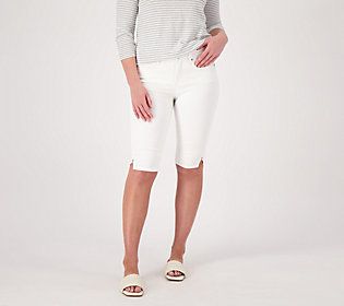 Just what your warm weather wardrobe needs -- a pair of wear-anywhere denim bike shorts that lifts and tucks and smooths in all the right places. This is one summer essential that will never go out of style. From NYDJ. Casual Knee-length Bermuda Shorts With Built-in Shorts, Summer Capris With Built-in Shorts, Stretch Knee-length Bermuda Shorts For Spring, Casual Relaxed Fit Knee-length Capris, Casual Knee-length Bermuda Shorts For Spring, Casual Stretch Capri Length Shorts, Casual Knee-length Relaxed Fit Capris, Trendy Knee-length Bottoms For Spring, Versatile Summer Biker Shorts