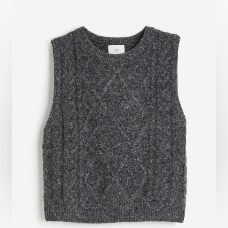 H&M Dark Gray Sweater Vest Size M New W/ Tags Soft Cable Knit Vest With Wool Content Round Neckline And Ribbing At Neckline H&m Knit Tops For Fall, Fall Knit Tops By H&m, Crew Neck Knit Sweater Vest For Fall, Knit Sweater Vest With Crew Neck For Fall, Fall Crew Neck Knit Sweater Vest, H&m Casual Sweater For Layering, Casual H&m Sweater For Layering, H&m Textured Knit Sweater For Fall, H&m Textured Knit Tops For Fall