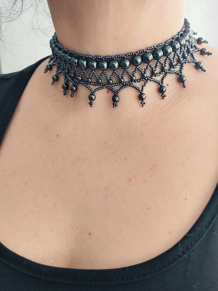 Cheap Handmade Choker With Round Beads, Black Beaded Choker, Elegant Beaded Halloween Jewelry, Elegant Beaded Jewelry For Halloween, Gothic Black Necklace With Black Beads, Gothic Black Beaded Necklace, Gothic Handmade Body Jewelry Gift, Black Gothic Jewelry With Beaded Chain, Handmade Gothic Body Jewelry Gift