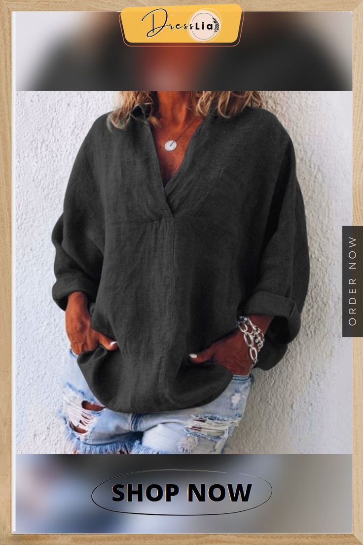 Xs-8xl Autumn Tops Plus Size Fashion Clothes Women's Casual Long Sleeve Tee Shirts Deep V-neck Tunic Tops Ladies Blouses Pullover Loose T-shirts Solid Color Linen Blouses Casual Solid Color V-neck Shirt, Oversized Solid Color V-neck Top, Solid Color V-neck Blouse With Relaxed Fit, Casual Long Sleeve V-neck Top For Summer, Casual Split Neck V-neck Top For Fall, Casual V-neck Split Neck Top For Fall, Oversized Solid V-neck Top, Solid Oversized V-neck Tops, Oversized V-neck Top In Solid Color