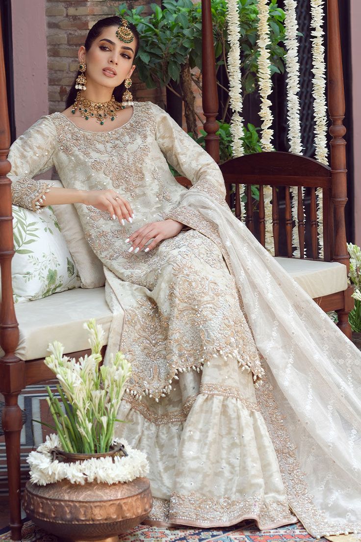 Aisha Imran. Naaz Pakistani Dresses Ivory, Off White Wedding Dupatta With Naqshi Embroidery, Eid White Embellished Dupatta, Ivory Pakistani Bridal, Hania Amir Nikkah Dress, Pakistani Wedding Outfits, Designer Name, Pakistani Wedding, Long Shirt