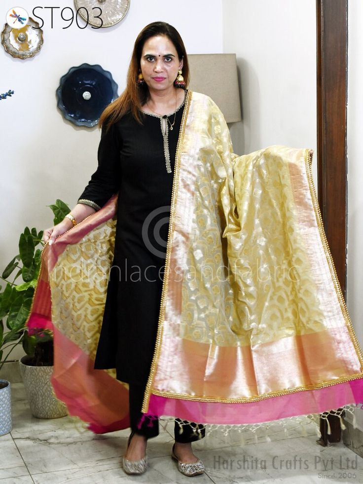 Beige Banarasi Dupatta Beaded Long Brocade Dupatta Chuni Bridal Veil Wedding Lehenga Stoles Punjabi Dress Chunni Head Scarf Women Gift. Ethnic Bridal Dupatta, Indian Brocade Dupatta, Women Scarfs, Stoles, Elegant Evening Scarves. This stunning Indian Brocade Dupatta / Stole is perfect for wedding occasion, evening, cocktail, Christmas, feast of year-end. Select matching dupatta for your lengha skirt, for Punjabi suits Long Dresses etc. Listing for Pink Magenta and Gold Brocade Long Dupatta 2.5 Meter Material: Viscose Rayon  Product: Banasri Brocade Dupatta Color: Beige, Pink Magenta and Gold. Condition: New  Code: st903 Dimension:  Length: approx. 100" (2.5 Meter) Width: approx. 34" Perfect for gifting purpose for festive season and other occasions. Please note: Any customs charges or loca Fitted Jamawar Sharara For Wedding, Long Embroidered Dupatta For Wedding, Gold Jamawar Dupatta For Reception, Wedding Fitted Jamawar Sharara, Wedding Salwar Kameez In Brocade, Elegant Gold Salwar Kameez For Traditional Ceremonies, Long Jamawar Churidar For Wedding, Fitted Traditional Wear With Sheer Dupatta For Celebration, Gold Banarasi Silk Choli For Wedding