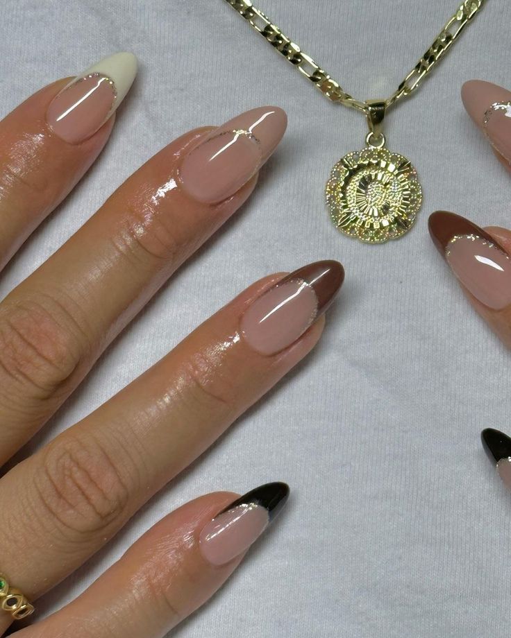 White cream brown black french nail design Black French Nail, Black French Nails, White French Nails, French Nail Designs, Cream Nails, French Nail, Black French, Get Nails, Rainbow Nails