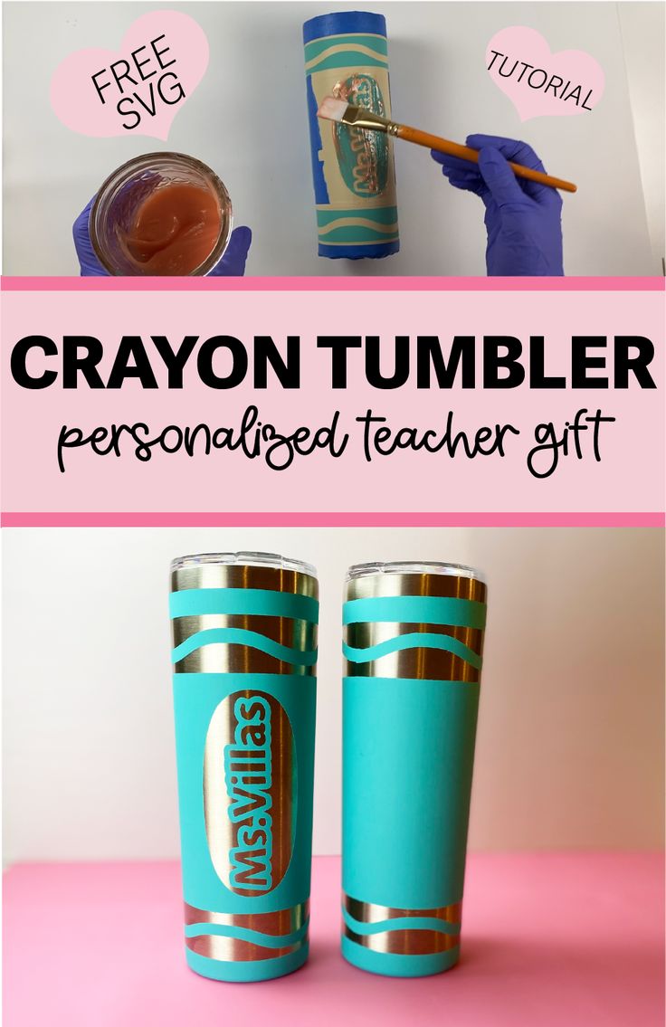 Personalized tumbler made to look like a crayon. Used for teacher appreciation gifts or kids water bottle. Made using a Cricut and Citristrip. Personalized Water Bottles For Teachers, Cricut Personalized Water Bottles, Svg For Water Bottles Free, Diy Water Bottle Design, Personalized Tumblers Diy, Cricut Projects Teacher Gifts, How To Make Personalized Tumblers, Water Bottle Vinyl Ideas Cricut, Can Tumbler Ideas